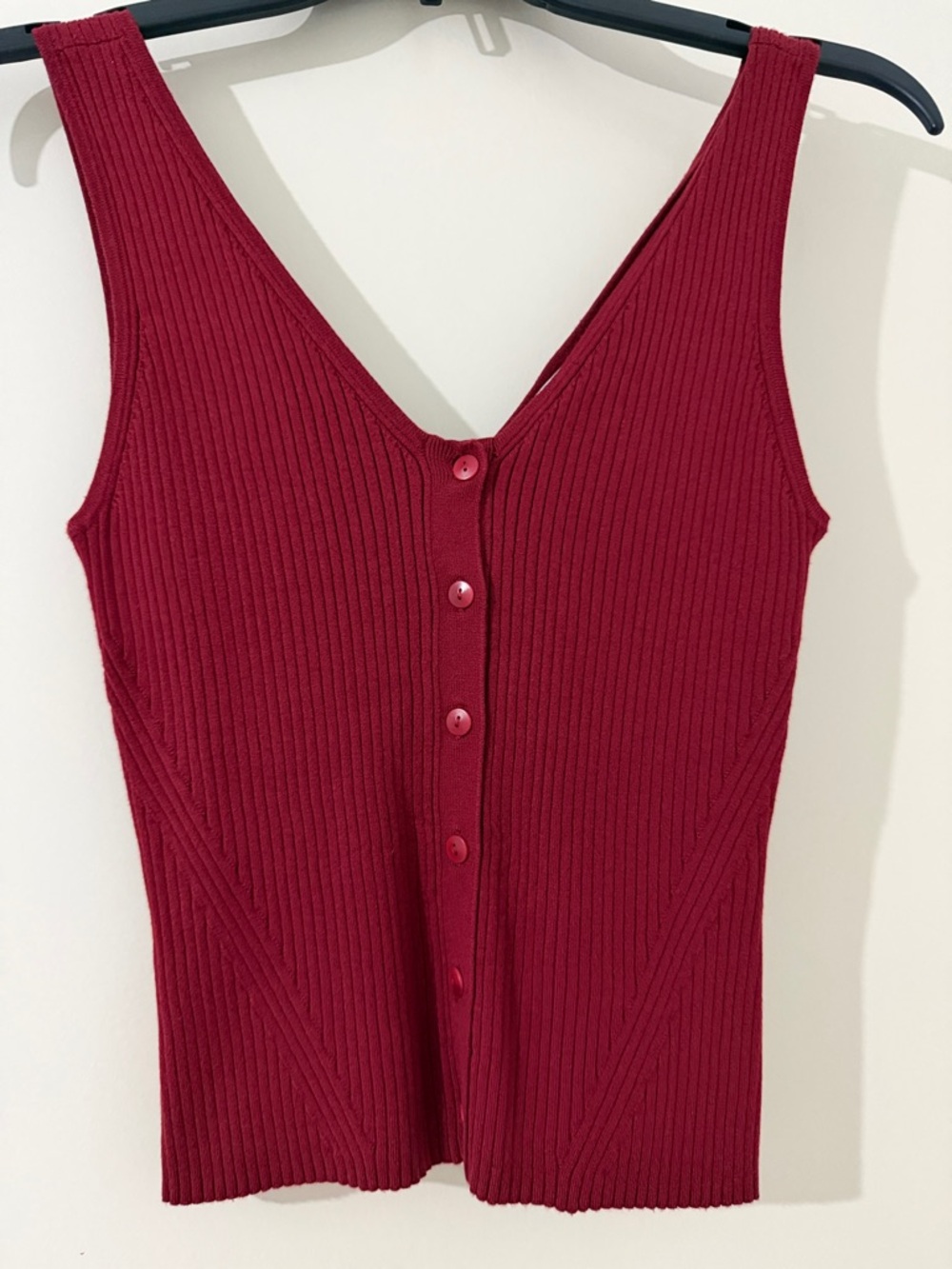 Madewell Ribbed Button-Front Tank Top in Deep Red